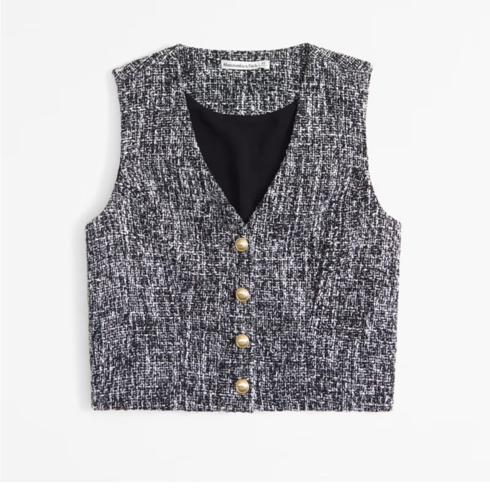 Abercrombie & Fitch Black and White Tweed Vest XS